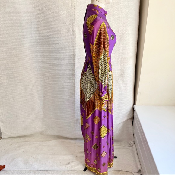 Vintage 60s 70s Marshall Fields Boho Print Dress - Picture 4 of 8